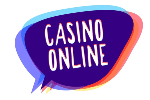 Scrittura concettuale a mano che mostra Casino Online. Business photo text Computer Poker Gioco Gamble Royal Bet Lotto High Stakes Discorso bolla idea messaggio promemoria ombre intenzione importante . — Foto Stock