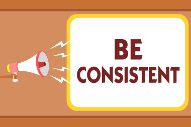 Tutarlı olmak gösterilen Not yazma. Tek tip kalıcı firma değiştirilemez değişmeyen Rapport megafon hoparlör konuşma balonu mesajı yüksek sesle konuşan tutan adam bile vitrine iş fotoğraf.