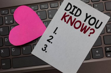 El yazısı metin soru biliyor musunuz. Eğlenceli Gerçekler ve rakamlar bilgiler genel bilgi Kağıt Romantik güzel mesaj kalp klavye türü bilgisayar iyi duyguları anlam kavramı.