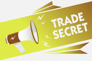 Ticari sır yazma el yazısı metin. Entelektüel bir ürünle ilgili gizli bilgileri özellik megafon hoparlör konuşma anlam kavramı önemli mesajı yüksek sesle konuşma balonu.