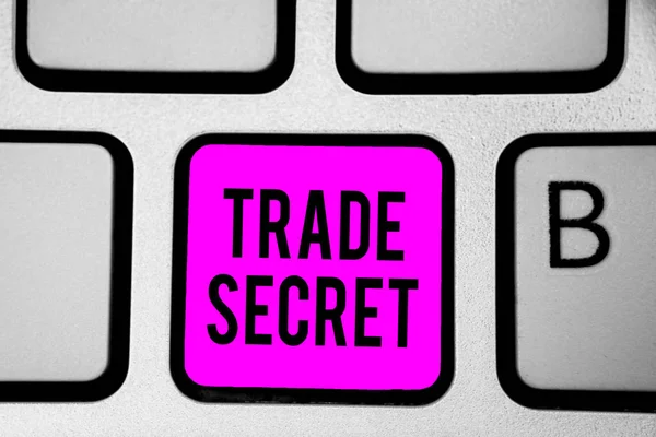 Conceptual hand writing showing Trade Secret. Business photo text Confidential information about a product Intellectual property Keyboard purple key Intention create computer reflection document. — Stock Photo, Image