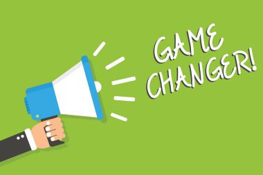 El yazısı metin oyun değiştirici. Spor veri hakem Gamestreams yaşadığım puanları takım yöneticileri yüksek sesle konuşan megafon hoparlör yeşil arka plan iletisi tutan adam anlam kavramı.