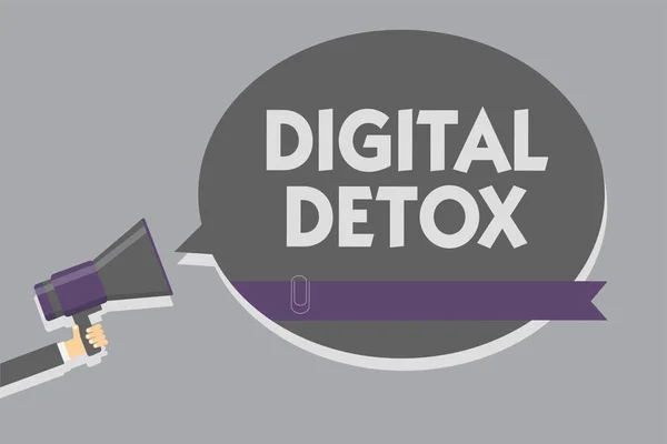 Tekst teken weergegeven: digitale Detox. Conceptuele foto gratis elektronische apparaten verbinding verbreken verbinding Unplugged man houden megafoon luidspreker toespraak bubble boodschap luid spreken. — Stockfoto