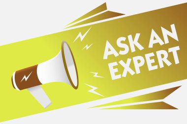 Bir uzman sormak yazma el yazısı metin. Çift güvenilir Ace virtüözü merak yetkilisi Geek megafon hoparlör konuşma balonu önemli mesaj konuşan sesli anlam kavramı.