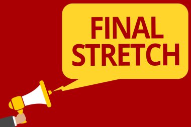 Son streç yazma el yazısı metin. Son bacak sonuç yuvarlak son sahne Finale yıl ender adam holding megafon anlam kavramı hoparlör konuşma balonu mesajı yüksek sesle konuşan.