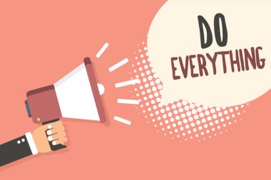 Kavramsal el yazma her şeyi yapmak gösteriyor. Jack tüm esnaf kendi kendine saygısı Ego gurur Hayır sınırları megafon konuşma balonu pembe noktalı resim tutan adam vitrine iş fotoğraf.