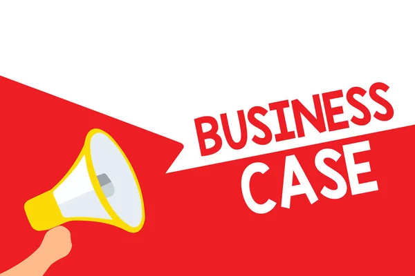 Tulisan Word Business Case. Konsep bisnis untuk Presentasi Verbal Usaha Task Megaphone Gelembung pidato loudspeaker penting pesan berbicara keras . — Stok Foto