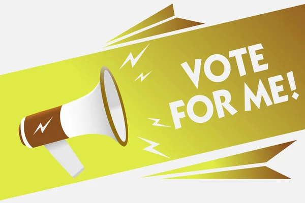 Handwriting text writing Vote For Me. Concept meaning Campaining for a government position in the upcoming election Megaphone loudspeaker speech bubble important message speaking out loud. — Stock Photo, Image