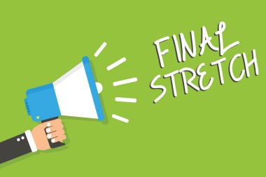 El yazısı metin son streç. Son bacak sonuç yuvarlak son sahne Finale yıl ender adam holding megafon anlam kavramı hoparlör yeşil arka plan mesajı yüksek sesle konuşan.