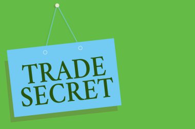 Ticari sır gösterilen metin işareti. Yakın işaret yeşil arka plan açık kavramsal fotoğrafı bir ürün fikri mülkiyet Blue board duvar mesajı iletişim ile ilgili gizli bilgileri.