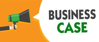 El yazısı metin iş vakası. Teklifim girişim sözlü sunu yeni görev megafon hoparlör konuşma balonu mesajı yüksek sesle konuşan tutan adam anlam kavramı.