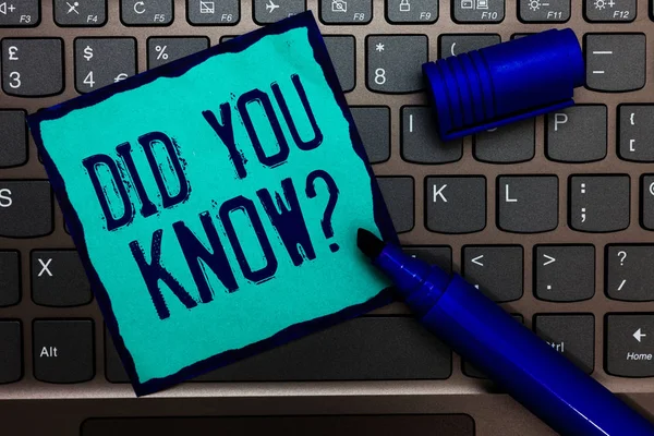 Word metin biliyor musunuz soru yazma. İş kavramı eğlenceli gerçekler ve rakamlar bilgiler genel bilgi turkuaz kağıt klavye ilham için iletişim fikir iletileri mavi işaretleri.