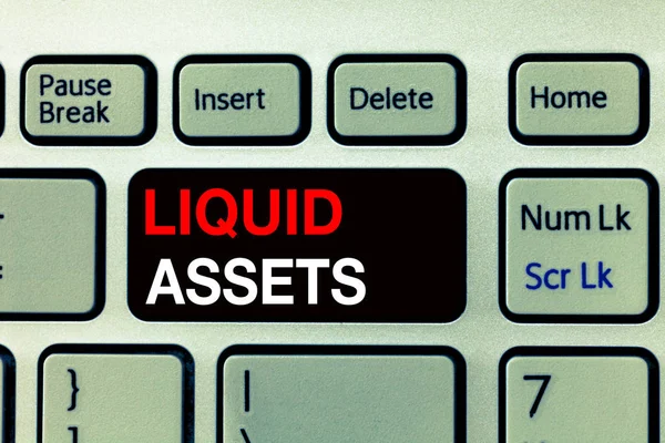 Konzeptionelle Handschrift, die Liquid Assets zeigt. Business photo text Bargeld und Bankguthaben Markt Liquidität Deferred Stock — Stockfoto