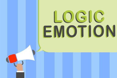 Mantık duygu gösterilen Not yazma. Öz saygı makul zihin megafon hoparlör konuşma balonu mesajı yüksek sesle konuşan tutan adam için iş fotoğraf hoş olmayan duygular vitrine döndü.