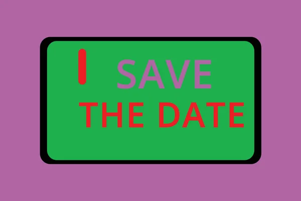 Writing note showing Save The Date. Business photo showcasing Systematized events Scheduled activity Recorded Filed — Stock Photo, Image