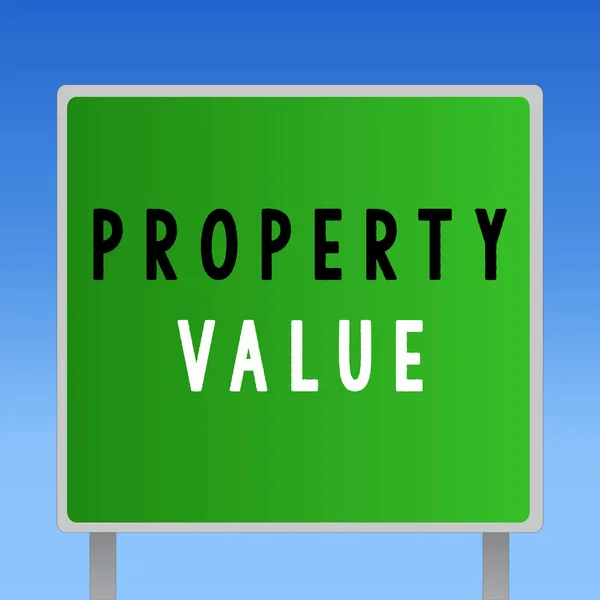 Word scrittura testo Valore della proprietà. Business concept for Worth of a land Valutazione immobiliare Prezzo di mercato equo — Foto Stock