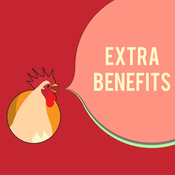 Writing note showing Extra Benefits. Business photo showcasing Additional compensation Bonus Subsidies Incentives Allowances — Stock Photo, Image