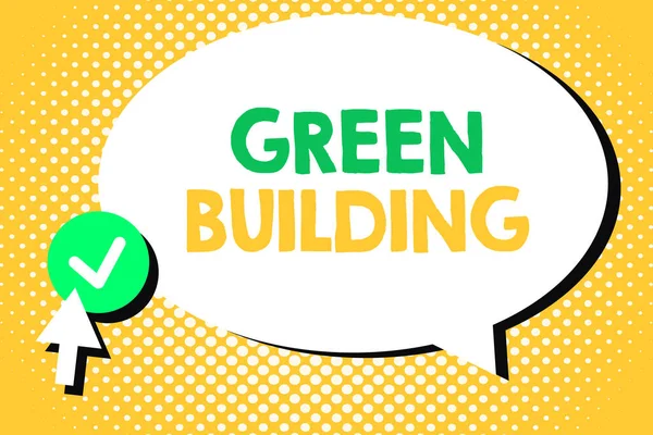 緑の建物を示す概念的な手書き。ビジネス写真テキスト環境に配慮した構造持続可能な社会の実現 — ストック写真