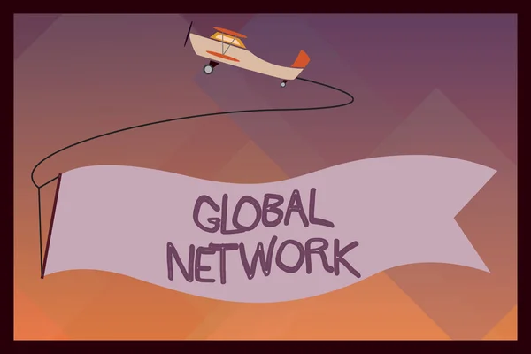 Текст почерка Global Network. Понятие, означающее любую коммуникационную систему, охватывающую всю Землю — стоковое фото