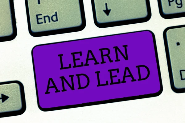 Conceptual hand writing showing Learn And Lead. Business photo text Improve the skills and knowleadge to fit for the leadership — Stock Photo, Image