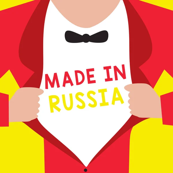 Schrijven van notitie weergegeven: Made In Rusland. Zakelijke foto presentatie van een product of iets die in Rusland wordt vervaardigd — Stockfoto