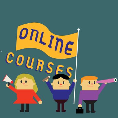 Çevrimiçi kursları gösteren not yazılıyor. Resmi Eğitimde devrim yaratan iş fotoğrafı sergisi İnternet üzerinden öğrenme