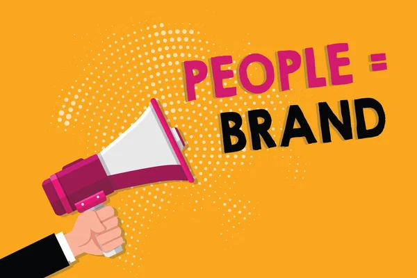 Texto de escritura de palabras People equal Brand. Concepto de negocio para el branding personal Definir la personalidad a través de las etiquetas —  Fotos de Stock