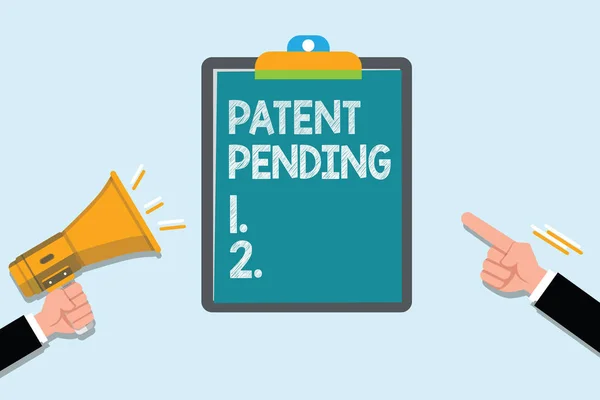 Konceptualne ręczne pismo z Patentem oczekującym. Biznes zdjęcie tekst Wniosek już złożony, ale jeszcze nie przyznano ochrony — Zdjęcie stockowe