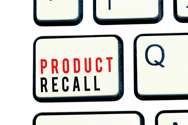 Writing note showing Product Recall. Business photo showcasing Request by a company to return the product due to some issue