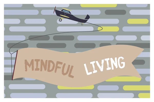 Mindful Living 'i gösteren metin işareti. Kavramsal fotoğraf tamamen bilinçli ve mantıklı bir şeye odaklanmış. — Stok fotoğraf