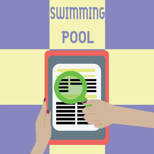 Conceptueel handschrift met zwembad. Bedrijfsfoto presentatie Structuur ontworpen om water te houden voor vrijetijdsbesteding — Stockfoto