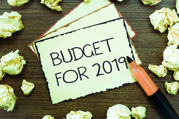 Текст для написання слів Бюджет на 2019 рік. Концепція бізнесу для письмових оцінок доходів і витрат на 2019 рік — стокове фото