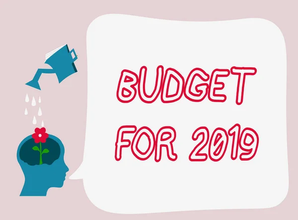 Κείμενο πινακίδα που δείχνει τον προϋπολογισμό για το 2019. Εννοιολογική φωτογραφία μια γραπτή εκτιμήσεις εσόδων και εξόδων για το 2019 — Φωτογραφία Αρχείου