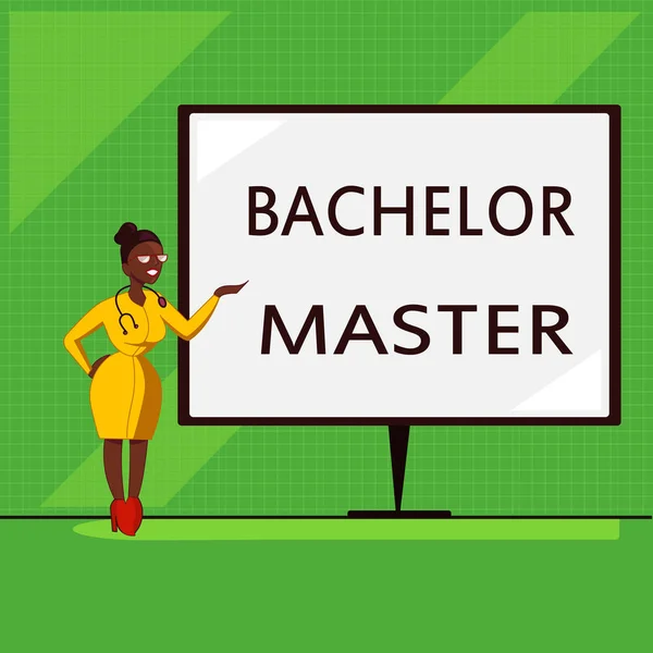 Escritura manual conceptual que muestra a Bachelor Master. Muestra de fotos de negocios Un grado avanzado completado después de licenciatura — Foto de Stock