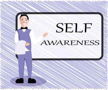 Öz farkındalık gösterilen metin işareti. Kavramsal fotoğraf bilinç bir kişinin doğru bir durum veya olaylar