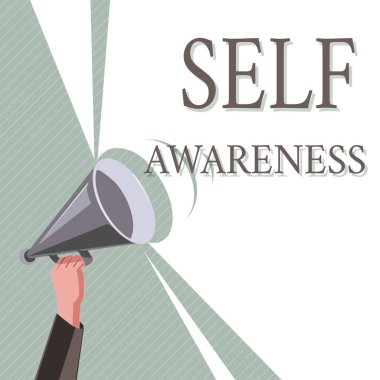 Öz farkındalık gösterilen Not yazma. Bilinç bir kişinin doğru bir durum veya olaylar vitrine iş fotoğraf