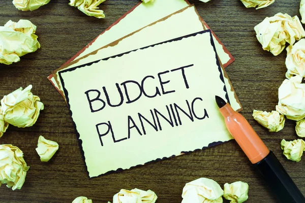 Ordskrivning text Budget Planering. Affärsidé för Den skriftliga beskrivningen av löpande och framtida kostnader — Stockfoto