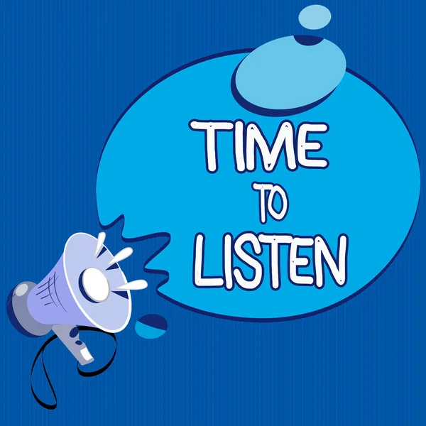 Szöveg jel mutatja az idő, hogy hallgatni. Fogalmi fénykép figyelmet fordít a valaki vagy valami, hogy hallja — Stock Fotó