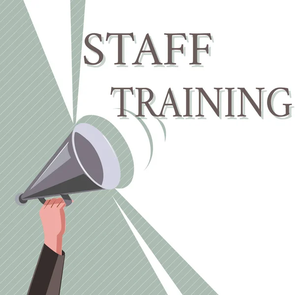 Writing note showing Staff Training. Business photo showcasing A program that helps employees to learn specific knowledge — Stock Photo, Image