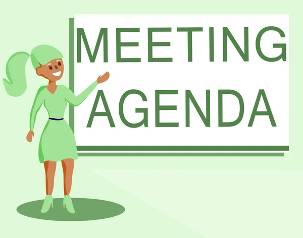 Text sign showing Meeting Agenda. Conceptual photo An agenda sets clear expectations for what needs to a meeting