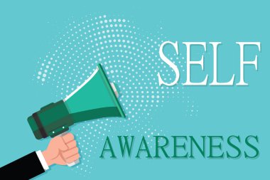 Kavramsal el öz farkındalık gösterilen yazma. Bilinç bir kişinin doğru bir durum veya olaylar vitrine iş fotoğraf