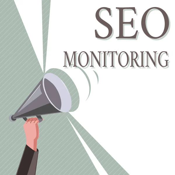 Note d'écriture montrant Seo Monitoring. Photo d'affaires montrant les progrès de la stratégie faite dans la plate-forme — Photo