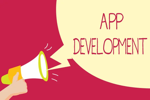 Scrittura di testi a mano App Development. Concetto significato Servizi di sviluppo per fantastiche esperienze mobile e web — Foto Stock
