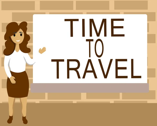 Написання тексту "Час подорожувати". Бізнес-концепція для переїзду або переїзду з одного місця в інше у відпустку — стокове фото
