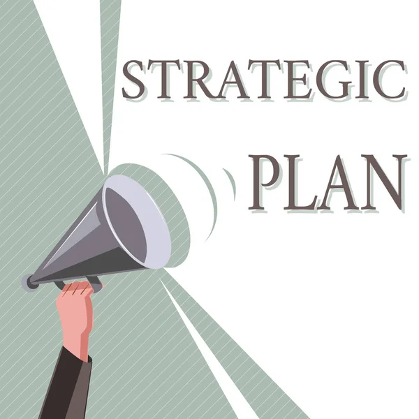 Writing note showing Strategic Plan. Business photo showcasing A process of defining strategy and making decisions