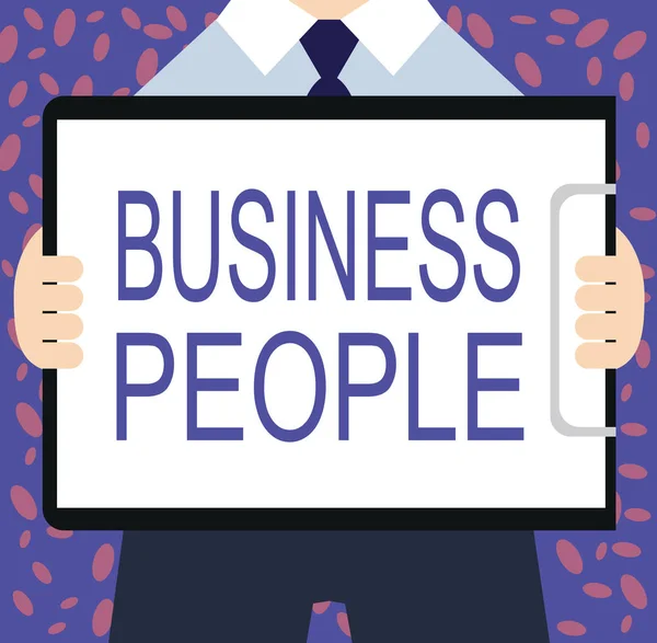 Escrevendo uma nota mostrando Business People. Foto de negócios mostrando pessoas que trabalham em negócios, especialmente em nível executivo — Fotografia de Stock