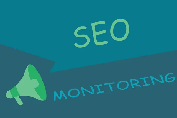 Note d'écriture montrant Seo Monitoring. Photo d'affaires montrant les progrès de la stratégie faite dans la plate-forme — Photo