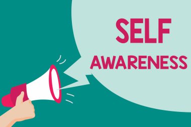 Kavramsal el öz farkındalık gösterilen yazma. İş fotoğraf metin bilinç bir kişinin doğru bir durum veya olaylar