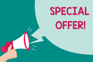 Özel Teklif 'i gösteren kavramsal el yazısı. İş fotoğrafı metni indirimli fiyat Markdown Promosyon Ögeleri Çılgın Satış