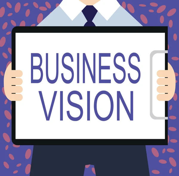 Writing note showing Business Vision. Business photo showcasing grow your business in the future based on your goals